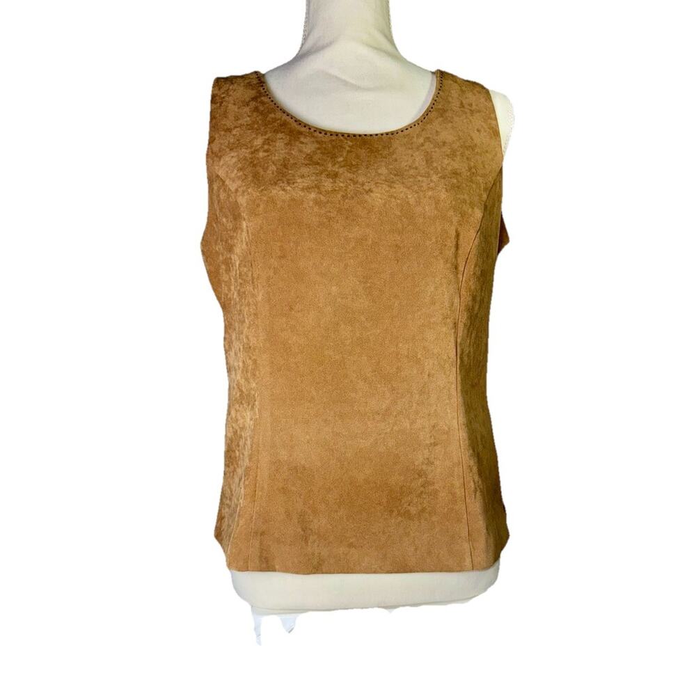 VTG R&K Originals Y2K‎ Tunic Fitted Tank Top Sz 10 Faux Tan Suede Bohemian Shell